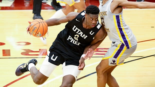 Utah Prep's AJ Dybantsa, of Brockton, during a game vs. Montverde Academy the HoopHall Classic