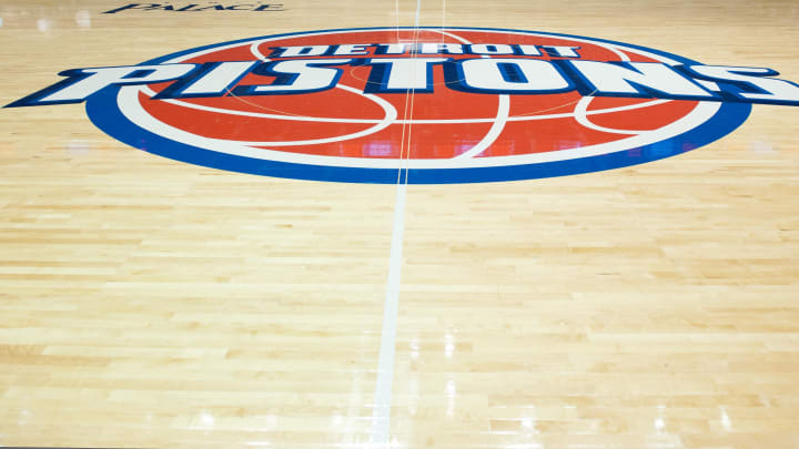 Dec 10, 2011; Auburn Hills, MI, USA; The Detroit Pistons logo before the game between the Oakland Golden Grizzlies and the Michigan Wolverines at The Palace. Mandatory Credit: Tim Fuller-USA TODAY Sports