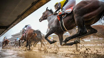 The field for the 151st running of the Kentucky Derby makes it past the grandstands for the first time on Saturday, May 3, 2025. Sovereignty, with Junior Alvarado up, won the race.