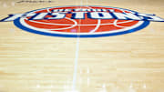 Dec 10, 2011; Auburn Hills, MI, USA; The Detroit Pistons logo before the game between the Oakland Golden Grizzlies and the Michigan Wolverines at The Palace. Mandatory Credit: Tim Fuller-Imagn Images