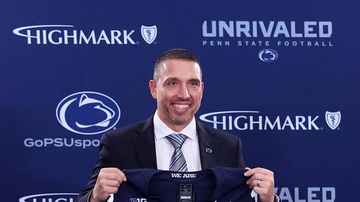 Dec 8, 2025; University Park, PA, USA; Matt Campbell poses for a photo after being announced as the Penn State Nittany Lions new head coach during a press conference at the Beaver Stadium Press Room. Mandatory Credit: Matthew O'Haren-Imagn Images