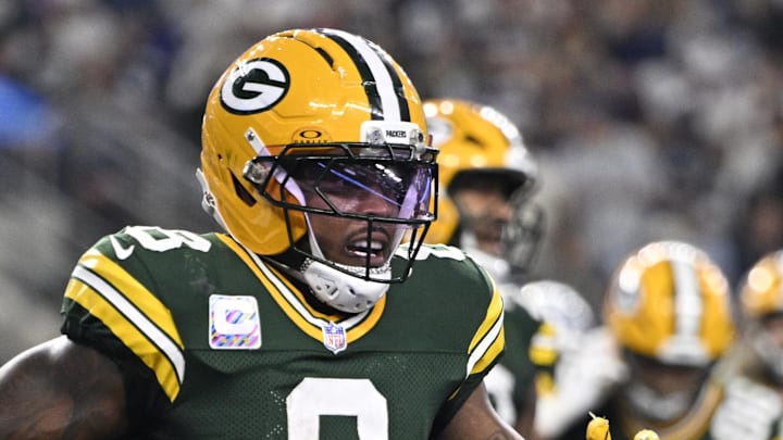 Green Bay Packers running back Josh Jacobs scored two touchdowns against Dallas on Sunday.