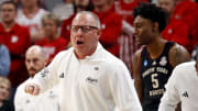 Mar 22, 2024; Memphis, TN, USA;  Texas A&M Aggies head coach Buzz Williams calls out to his team during the first half of the game against the Nebraska Cornhuskers in the first round of the 2024 NCAA Tournament at FedExForum. Mandatory Credit: Petre Thomas-USA TODAY Sports