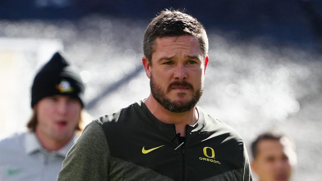 Nov 5, 2022; Boulder, Colorado, USA; Oregon Ducks head coach Dan Lanning before the game against the Colorado Buffaloes at Folsom Field. Mandatory Credit: Ron Chenoy-Imagn Images  head coach Dan Lanning