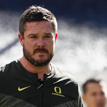 Nov 5, 2022; Boulder, Colorado, USA; Oregon Ducks head coach Dan Lanning before the game against the Colorado Buffaloes at Folsom Field. Mandatory Credit: Ron Chenoy-Imagn Images  head coach Dan Lanning
