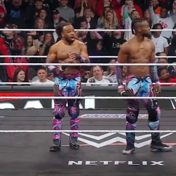 Xavier Woods and Kofi Kingston, known professionally as "The New Day," on WWE Raw on Feb. 3, 2025.