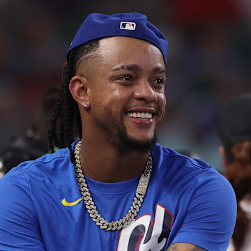 Arizona Diamondbacks star Ketel Marte warms up for the MLB All-Star Game.