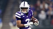 Dec 26, 2024; Phoenix, AZ, USA; Kansas State Wildcats running back Dylan Edwards (3) against the Rutgers Scarlet Knights during the Rate Bowl at Chase Field. Mandatory Credit: Mark J. Rebilas-Imagn Images