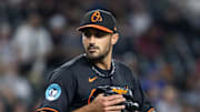 Apr 7, 2025; Phoenix, Arizona, USA; Baltimore Orioles pitcher Zach Eflin against the Arizona Diamondbacks at Chase Field. Mandatory Credit: Mark J. Rebilas-Imagn Images