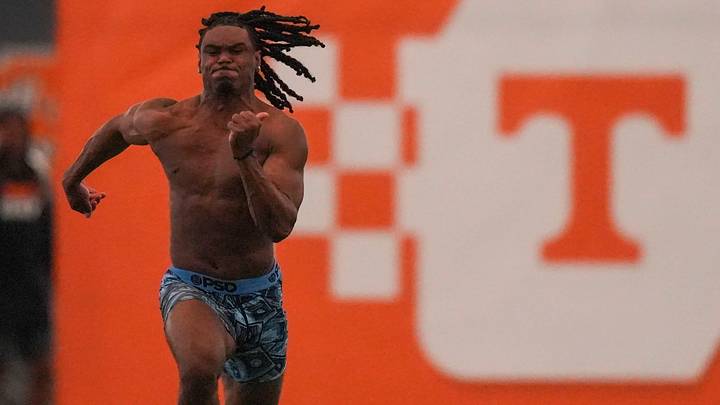 Jermod McCoy runs during Tennessee Football Pro Day