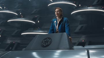 Mon Mothma (Genevieve O'Reilly) in Lucasfilm's ANDOR, exclusively on Disney+. ©2022 Lucasfilm Ltd. & TM. All Rights Reserved.