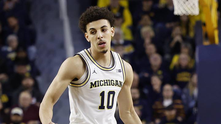 Mar 5, 2025; Ann Arbor, Michigan, USA;  Michigan Wolverines guard Justin Pippen (10) dribbles in the first half against the Maryland Terrapins at Crisler Center. Mandatory Credit: Rick Osentoski-Imagn Images