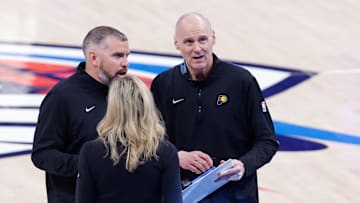 Jun 22, 2025; Oklahoma City, Oklahoma, USA; Indiana Pacers head coach Rick Carlisle looks on during the second half of game seven of the 2025 NBA Finals against the Oklahoma City Thunder at Paycom Center. Mandatory Credit: Alonzo Adams-Imagn Images
