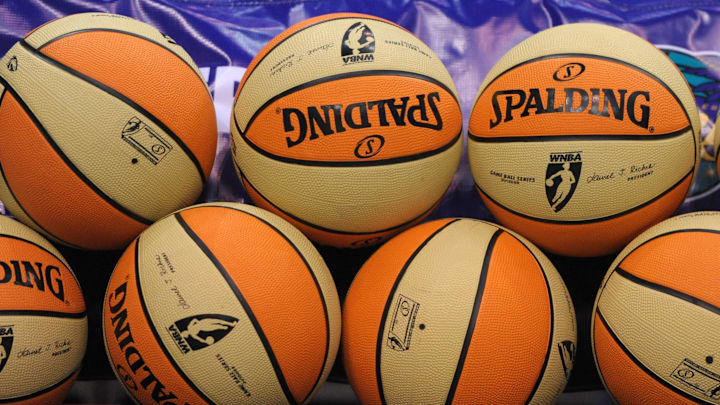 May 22, 2012; Los Angeles, CA, USA; General view of WNBA basketballs on the bench before the game between the Seattle Storm and the Los Angeles Sparks at the Staples Center. Mandatory Credit: Kirby Lee/Image of Sport-Imagn Images May 22, 2012; Los Angeles, CA, USA; General view of WNBA basketballs on the bench before the game between the Seattle Storm and the Los Angeles Sparks at the Staples Center. Mandatory Credit: Kirby Lee/Image of Sport-Imagn Images