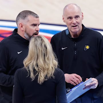 Jun 22, 2025; Oklahoma City, Oklahoma, USA; Indiana Pacers head coach Rick Carlisle looks on during the second half of game seven of the 2025 NBA Finals against the Oklahoma City Thunder at Paycom Center. Mandatory Credit: Alonzo Adams-Imagn Images