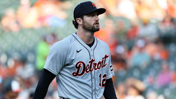 Jun 11, 2025; Baltimore, Maryland, USA; Detroit Tigers pitcher Casey Mize (12) walks off of the field during the second inning against the Baltimore Orioles at Oriole Park at Camden Yards. 