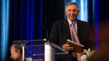 Gary Danielson gives the keynote speech during the Winged Foot Scholarship Awards Banquet.