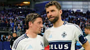 Ryan Gauld (left) and Thomas Müller (right) helped the Vancouver Whitecaps beat LAFC on Saturday night. 