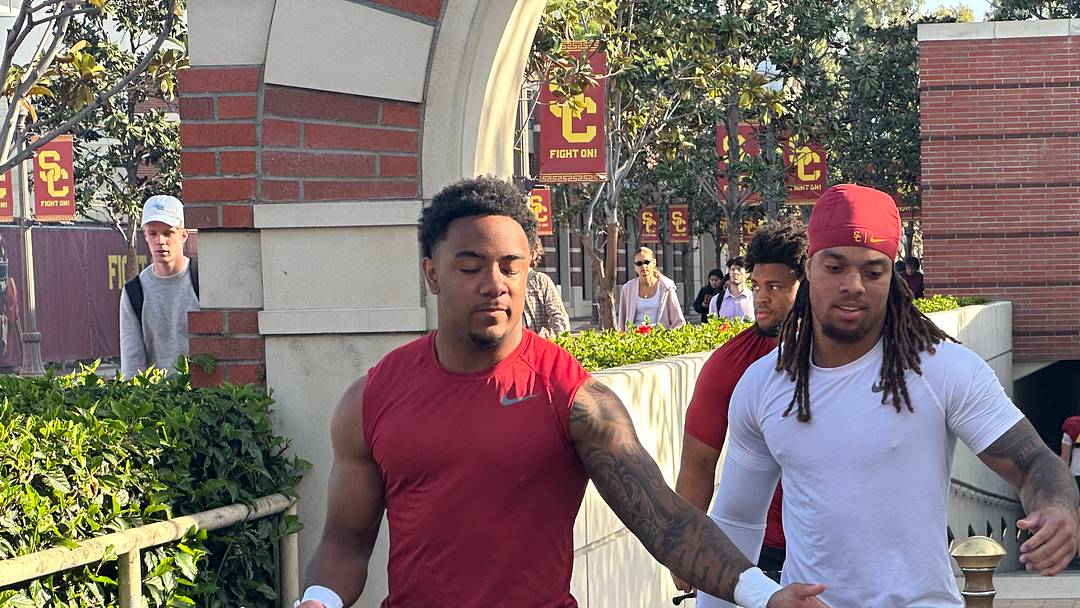 USC Trojans freshman running backs Shahn Alston and Deshonne Redeaux