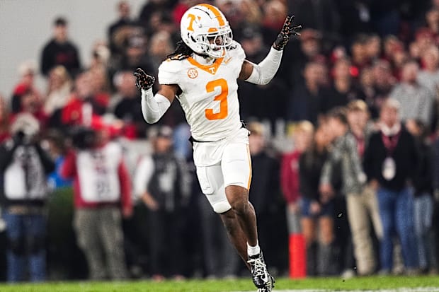 Tennessee CB Jermod McCoy celebrates after making a play during a college football game between Tennessee and Georgia. Tennessee CB Jermod McCoy celebrates after making a play during a college football game between Tennessee and Georgia.