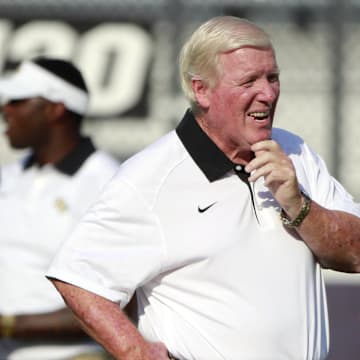 Sep 3, 2015; Orlando, FL, USA; UCF Knights head coach George O'Leary prior to the game against the FIU Golden Panthers at Bright House Networks Stadium. Mandatory Credit: Kim Klement-Imagn Images