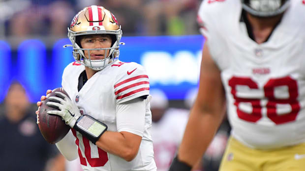 San Francisco 49ers quarterback Mac Jones (10)