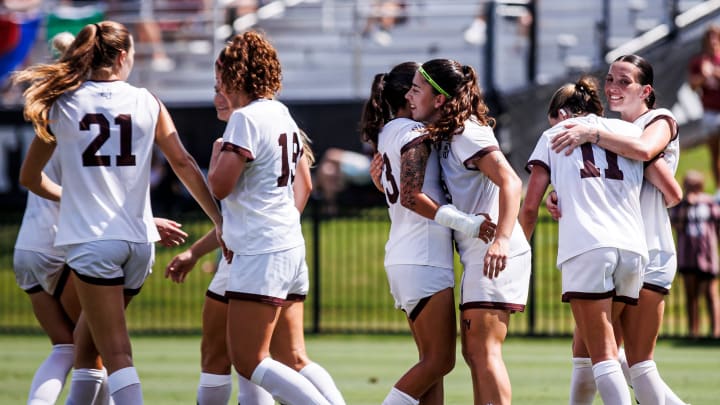 Mississippi State players celebrate a goal against Northwestern State, but there wasn't much celebrating Sunday in a 2-1 loss to Wake Forest. It was the Bulldogs' first loss of the season.