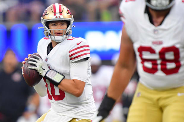 San Francisco 49ers quarterback Mac Jones (10).