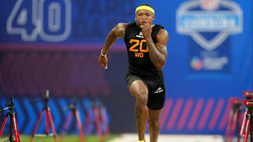 Mar 1, 2025; Indianapolis, IN, USA; Colorado wideout Jimmy Horn (WO20) during the 2025 NFL Combine at Lucas Oil Stadium.