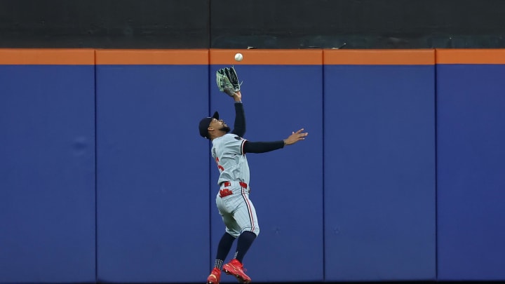 Minnesota Twins center fielder Byron Buxton (25) catches a fly ball by New York Mets catcher Luis Torrens (not pictured) during the fifth inning at Citi Field in New York on July 30, 2024. 