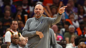 Oct 26, 2024; Phoenix, Arizona, USA; Dallas Mavericks head coach Jason Kidd against the Phoenix Suns at Footprint Center. Mandatory Credit: Mark J. Rebilas-Imagn Images
