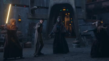 (L-R): Torbin (Dean-Charles Chapman), Sol (Lee Jung-jae), Mother Aniseya (Jodie Turner-Smith) and Koril (Margarita Levieva) in Lucasfilm's THE ACOLYTE, season one, exclusively on Disney+. ©2024 Lucasfilm Ltd. & TM. All Rights Reserved.