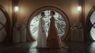 (L-R) Leida Mothma (Bronte Carmichael) and Mon Mothma (Genevieve O'Reilly) in Lucasfilm's Star Wars ANDOR Season 2, exclusively on Disney+. Photo courtesy of Lucasfilm. ©2025 Lucasfilm Ltd. & TM. All Rights Reserved.