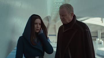 (L-R) Kleya Marki (Elizabeth Dulau) and Luthen Rael (Stellan Skarsgård)in Lucasfilm's Star Wars ANDOR Season 2, exclusively on Disney+. Photo courtesy of Lucasfilm. ©2025 Lucasfilm Ltd. & TM. All Rights Reserved.