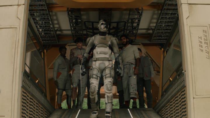 Noma Dumezweni, David Dastmalchian, Alexander Skarsgård and Akshay Khanna in "Murderbot," now streaming on Apple TV+.