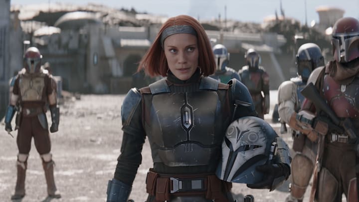 (Center): Bo-Katan Kryze (Katee Sackhoff) with Covert Mandalorians in Lucasfilm's THE MANDALORIAN, season three, exclusively on Disney+. ©2023 Lucasfilm Ltd. & TM. All Rights Reserved.