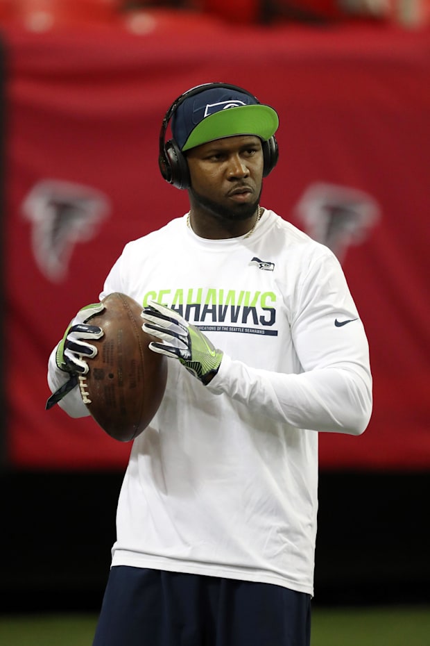 Seattle Seahawks wide receiver Devin Hester warms up prior to the NFC Divisional playoff against the Atlanta Falcons