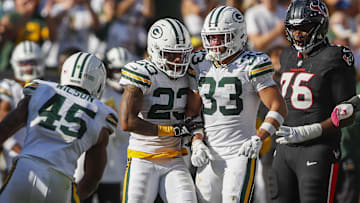 Green Bay Packers cornerback Jaire Alexander talks trash to Houston Texans running back Joe Mixon