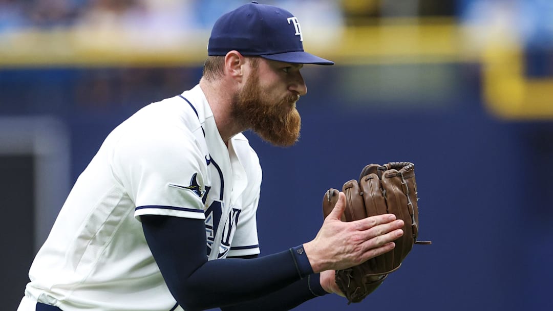 May 6, 2026; St. Petersburg, Florida, USA; Tampa Bay Rays pitcher Bryan Baker (47) reacts after pitching against the Toronto Blue Jays in the eighth inning at Tropicana Field. May 6, 2026; St. Petersburg, Florida, USA; Tampa Bay Rays pitcher Bryan Baker (47) reacts after pitching against the Toronto Blue Jays in the eighth inning at Tropicana Field.