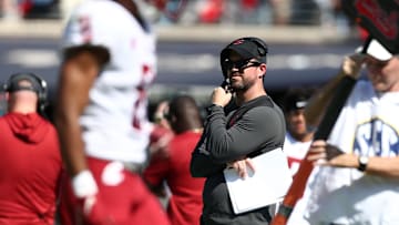 Oct 11, 2025; Oxford, Mississippi, USA; Washington State Cougars Head Coach Jimmy Rogers looks on during the second quarter against the Mississippi Rebels at Vaught-Hemingway Stadium. Mandatory Credit: Petre Thomas-Imagn Images