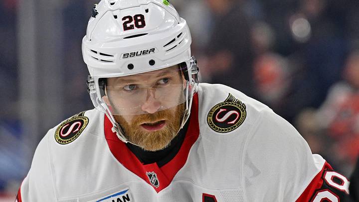 Feb 5, 2026; Philadelphia, Pennsylvania, USA; Ottawa Senators right wing Claude Giroux (28) against the Philadelphia Flyers during the second period at Xfinity Mobile Arena. Mandatory Credit: Eric Hartline-Imagn Images