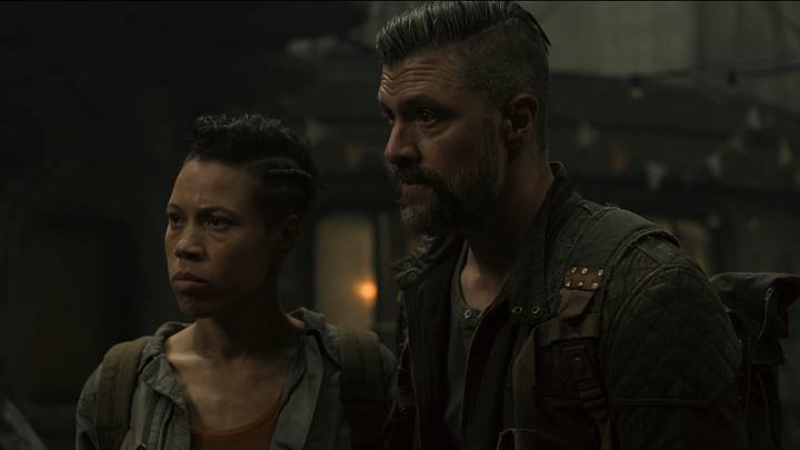 Shirley (Remmie Milner) and Knox (Shane McRae) in "Descent," Silo season 2.