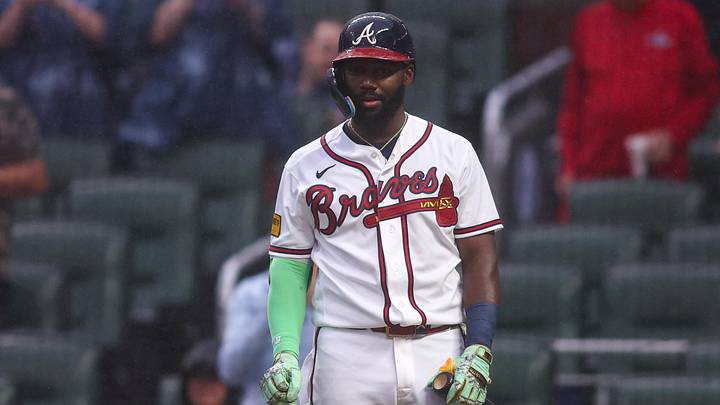 Jun 16, 2026; Atlanta, Georgia, USA; Atlanta Braves center fielder Michael Harris II (23) in action against the San Francisco Giants in the first inning at Truist Park. Mandatory Credit: Brett Davis-Imagn Images
