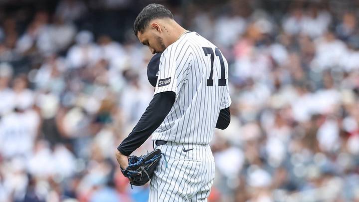Jun 21, 2026; Bronx, New York, USA;  New York Yankees starting pitcher Elmer Rodriguez (71) prepares for the start of the game against the Cincinnati Reds at Yankee Stadium. Mandatory Credit: Wendell Cruz-Imagn Images