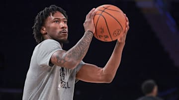 May 14, 2024; New York, New York, USA; Indiana Pacers guard Quenton Jackson (29) warms up before game five of the second round for the 2024 NBA playoffs against the New York Knicks at Madison Square Garden. Mandatory Credit: Vincent Carchietta-Imagn Images