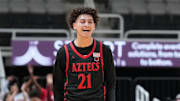 Dec 21, 2024; San Jose, California, USA; San Diego State Aztecs guard Miles Byrd.