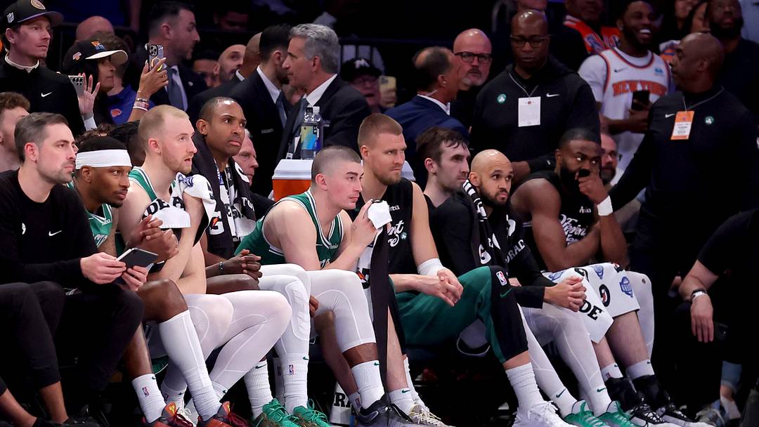 May 16, 2025; New York, New York, USA; Boston Celtics players watch from the bench during the end of the fourth quarter of game six in the second round of the 2025 NBA Playoffs against the New York Knicks at Madison Square Garden. Mandatory Credit: Brad Penner-Imagn Images May 16, 2025; New York, New York, USA; Boston Celtics players watch from the bench during the end of the fourth quarter of game six in the second round of the 2025 NBA Playoffs against the New York Knicks at Madison Square Garden. Mandatory Credit: Brad Penner-Imagn Images