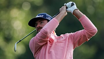 Cameron Young swings during the first round of the 2025 Masters at Augusta National Golf Club