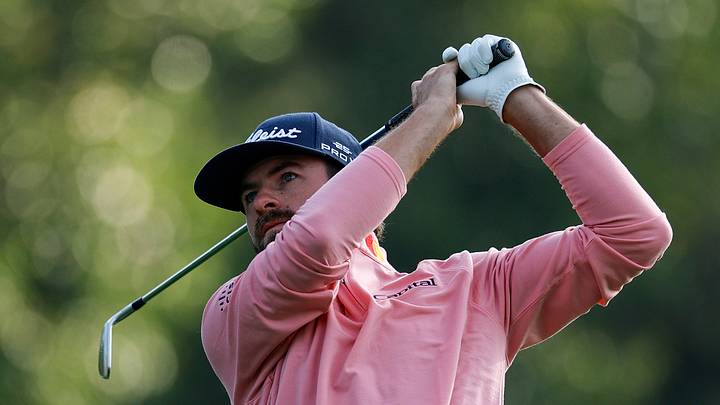 Cameron Young swings during the first round of the 2025 Masters at Augusta National Golf Club