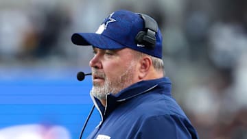 Sep 15, 2024; Arlington, Texas, USA; Dallas Cowboys head coach Mike McCarthy reacts during the first half against the New Orleans Saints at AT&T Stadium. Mandatory Credit: Kevin Jairaj-Imagn Images